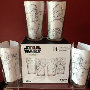 Star Wars JoyJolt Striking Sketch Glasses Darth Vader C3P0 Trooper set of 4 NIB